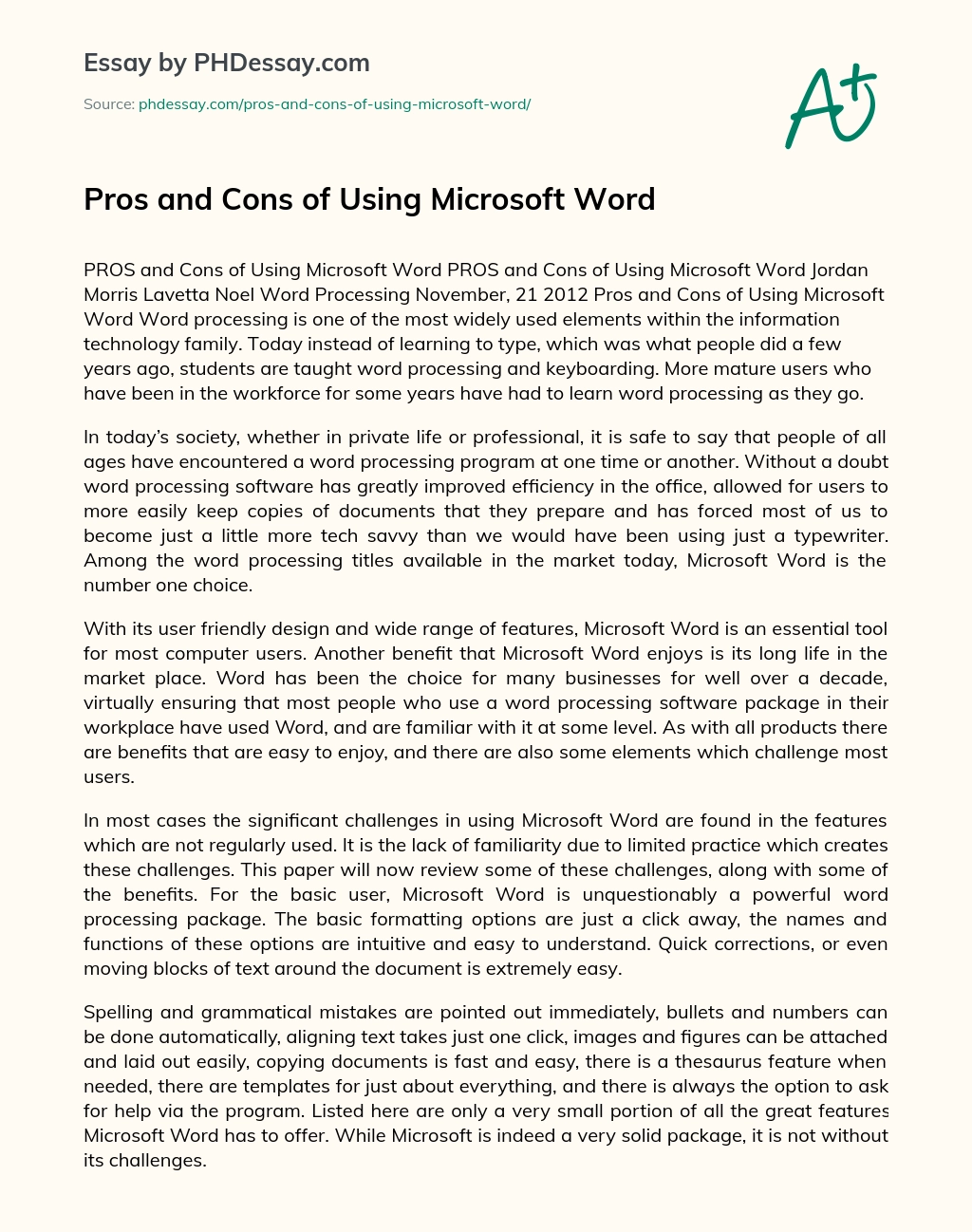 Pros and Cons of Using Microsoft Word essay