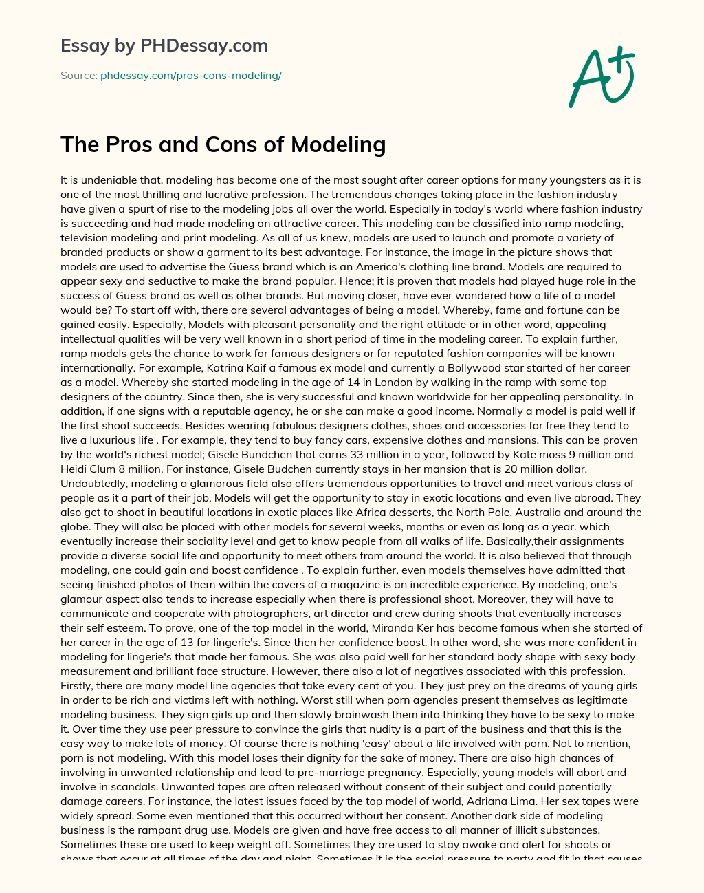 The Pros and Cons of Modeling essay