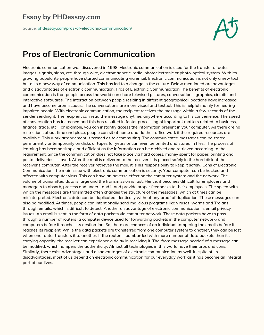 Pros of Electronic Communication essay