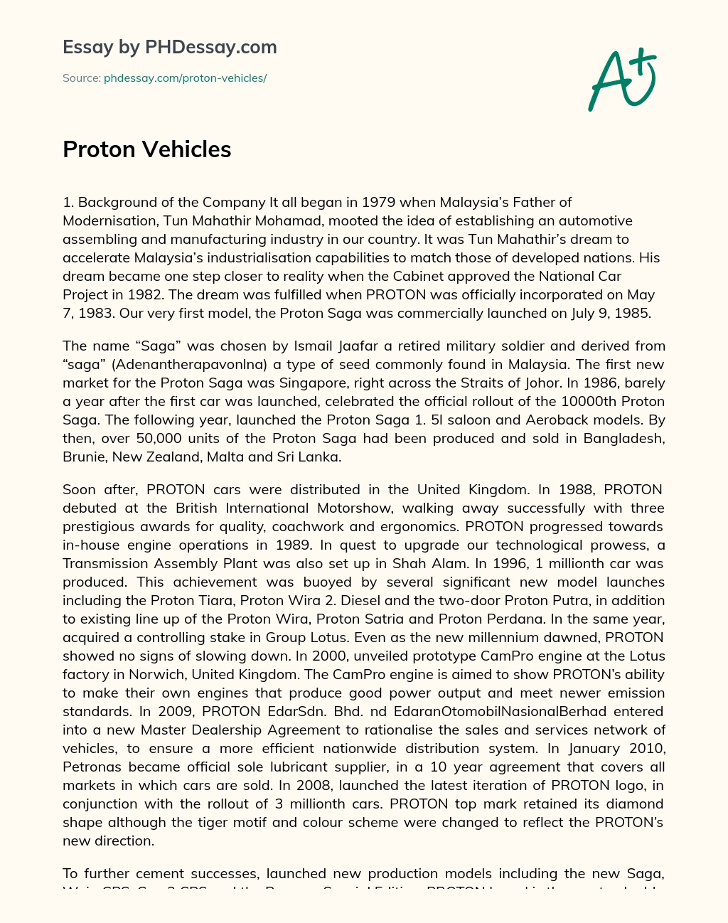 Proton Vehicles essay