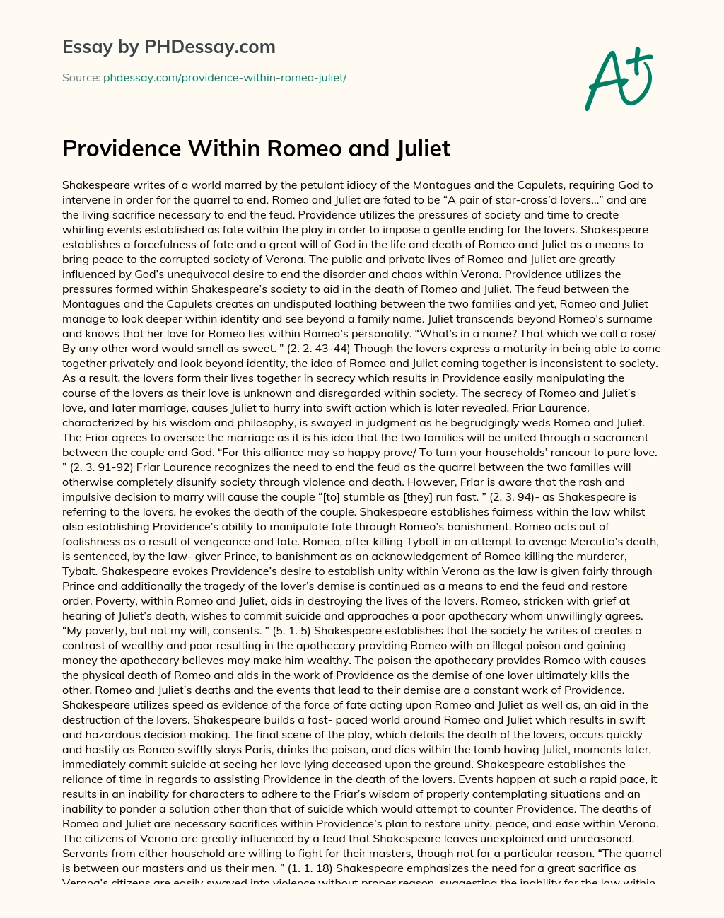 Providence Within Romeo and Juliet essay