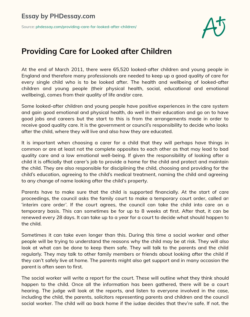 Providing Care for Looked after Children essay