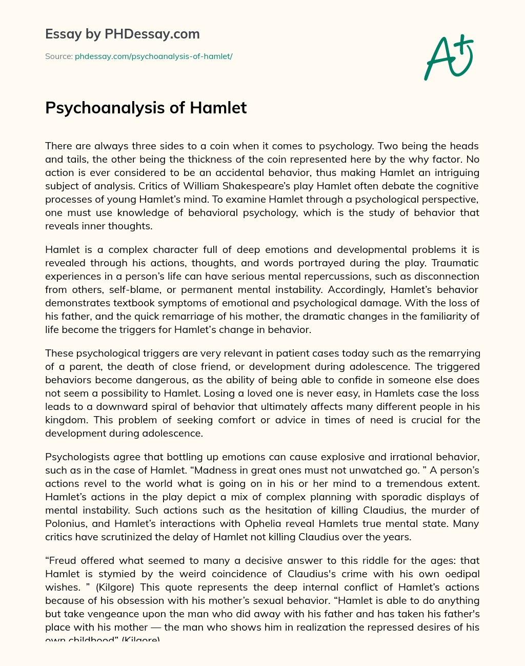 Реферат: Hamlet Psycho Analysis Essay Research Paper