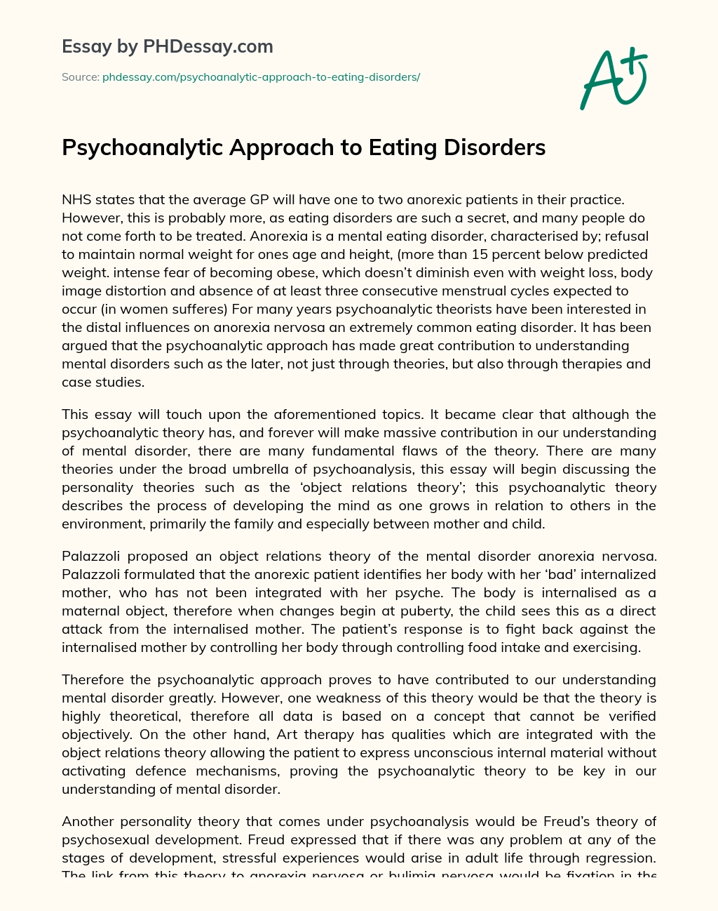 Psychoanalytic Approach to Eating Disorders essay