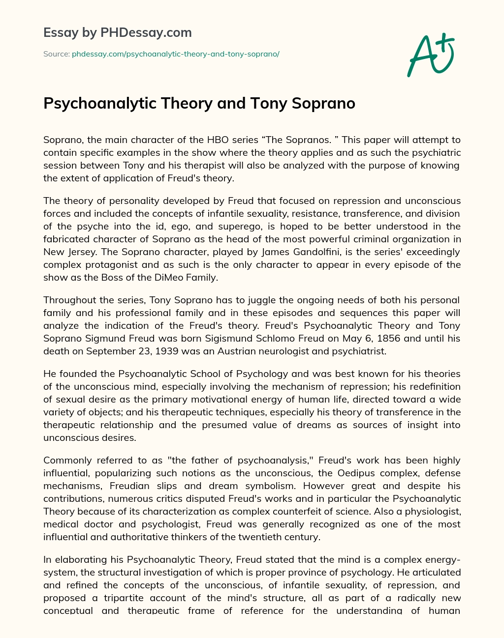Psychoanalytic Theory and Tony Soprano essay