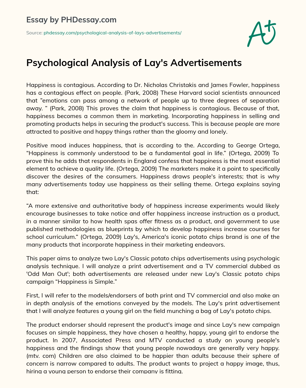 Psychological Analysis of Lay’s Advertisements essay