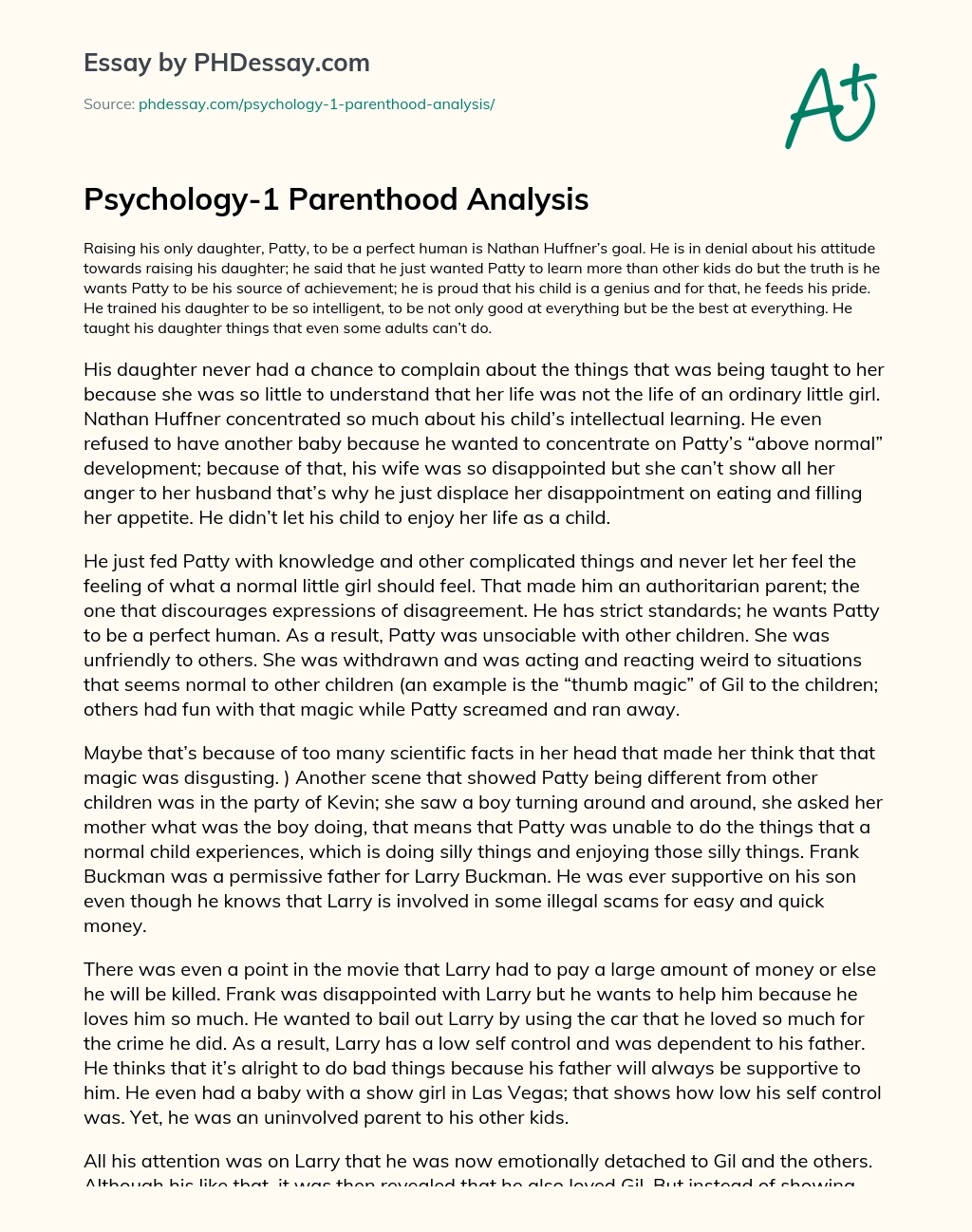 Psychology-1 Parenthood Analysis essay