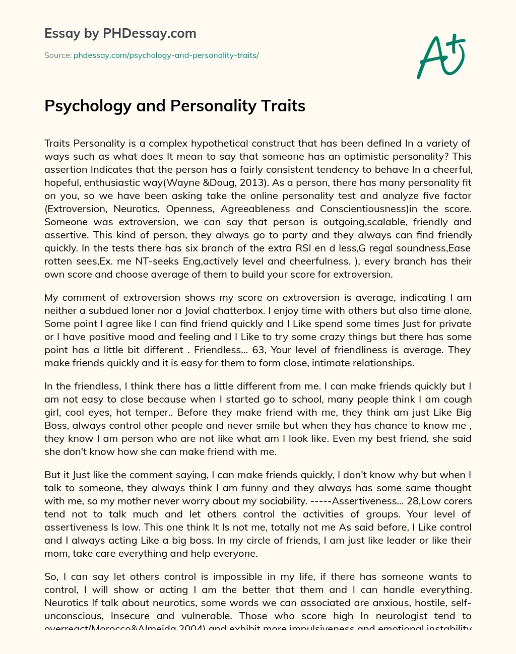 Psychology and Personality Traits essay