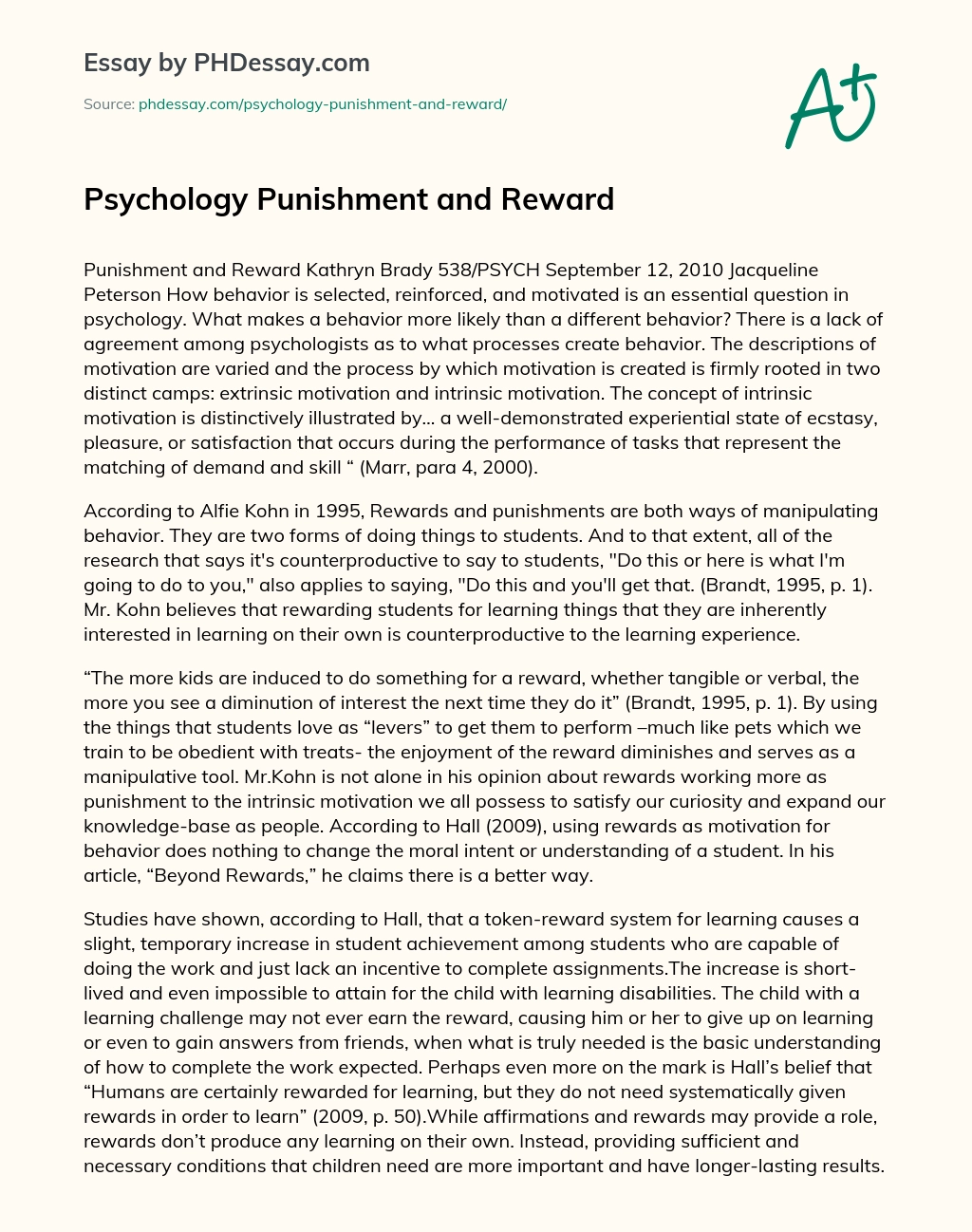 Psychology Punishment and Reward essay