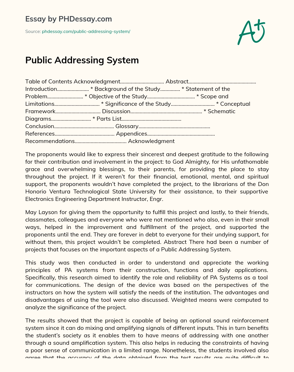 Public Addressing System essay