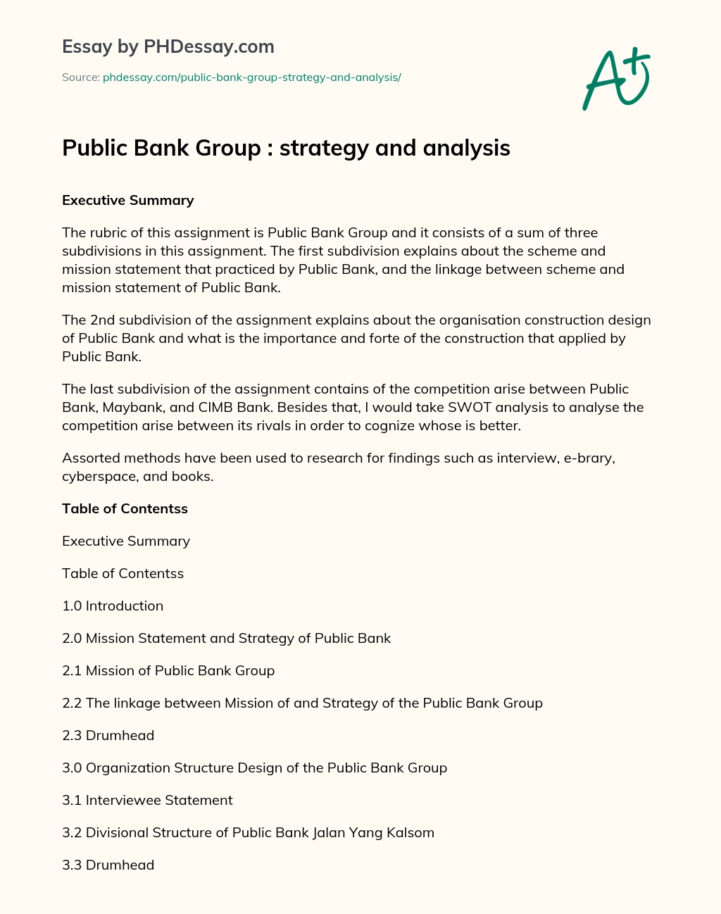 Public Bank Group : strategy and analysis essay