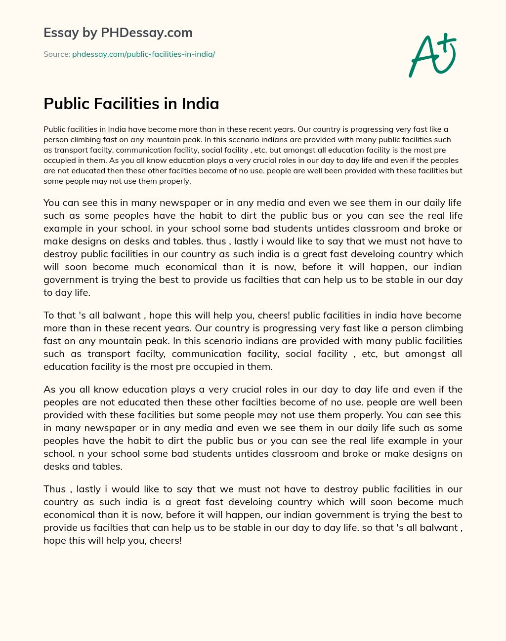 Public Facilities in India essay