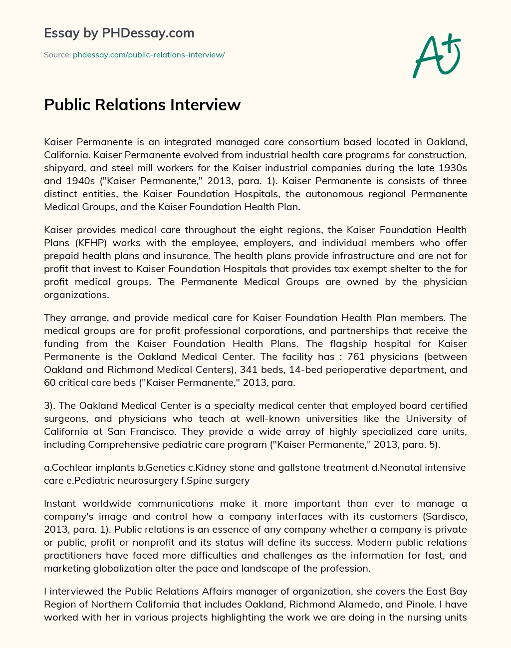 Public Relations Interview essay