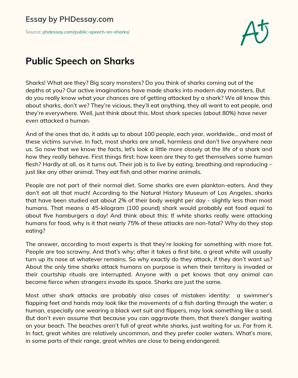 Public Speech on Sharks essay