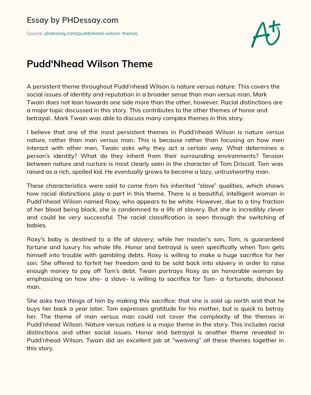 Pudd’Nhead Wilson Theme essay