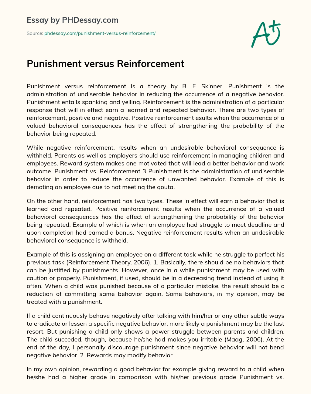 Punishment versus Reinforcement essay