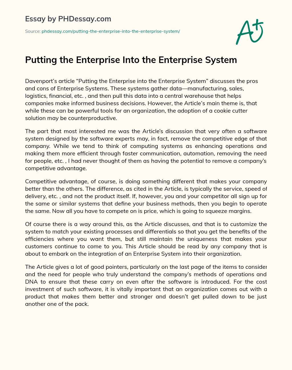 Putting the Enterprise Into the Enterprise System essay