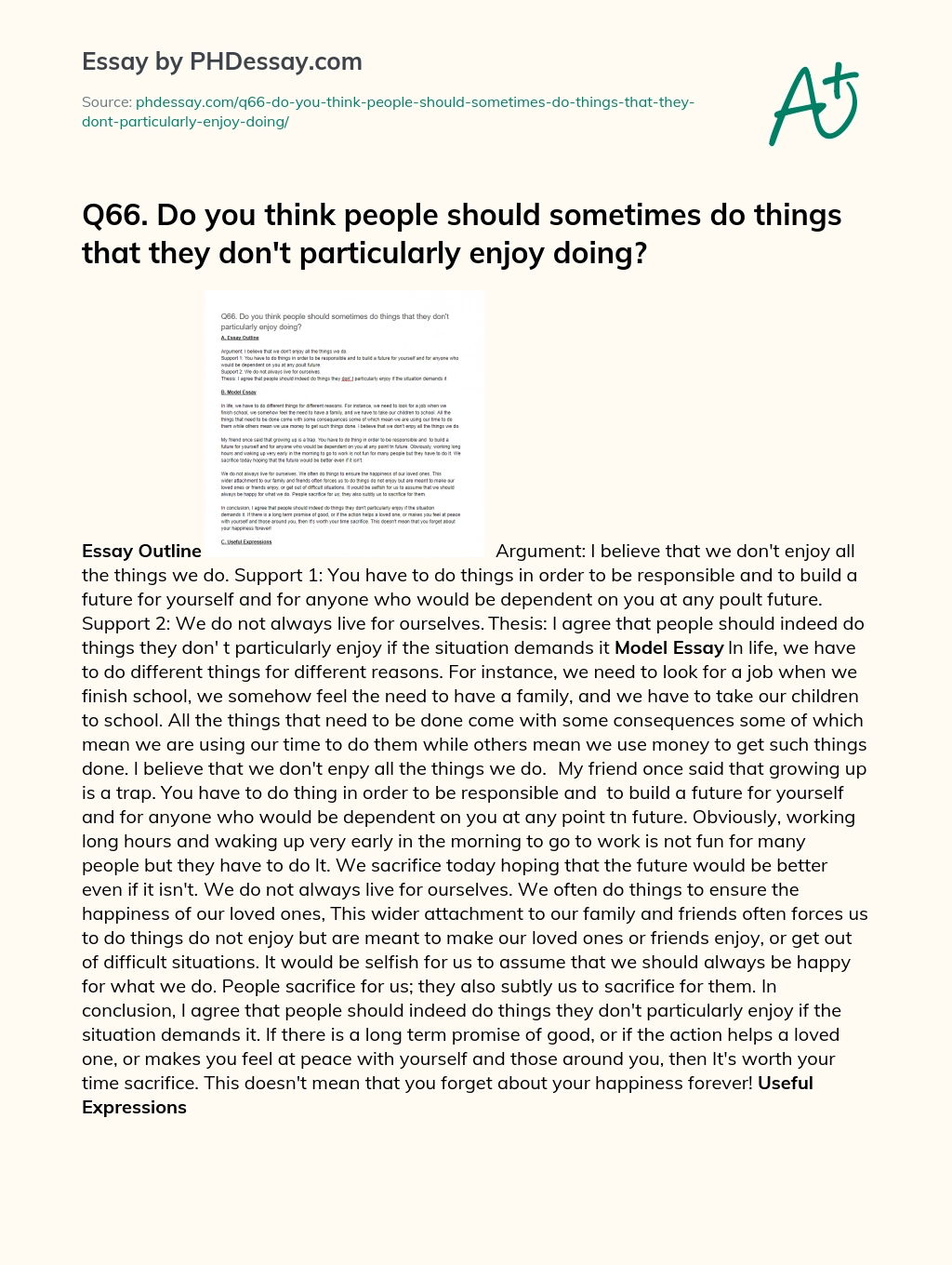 Q66. Do you think people should sometimes do things that they don’t particularly enjoy doing? essay