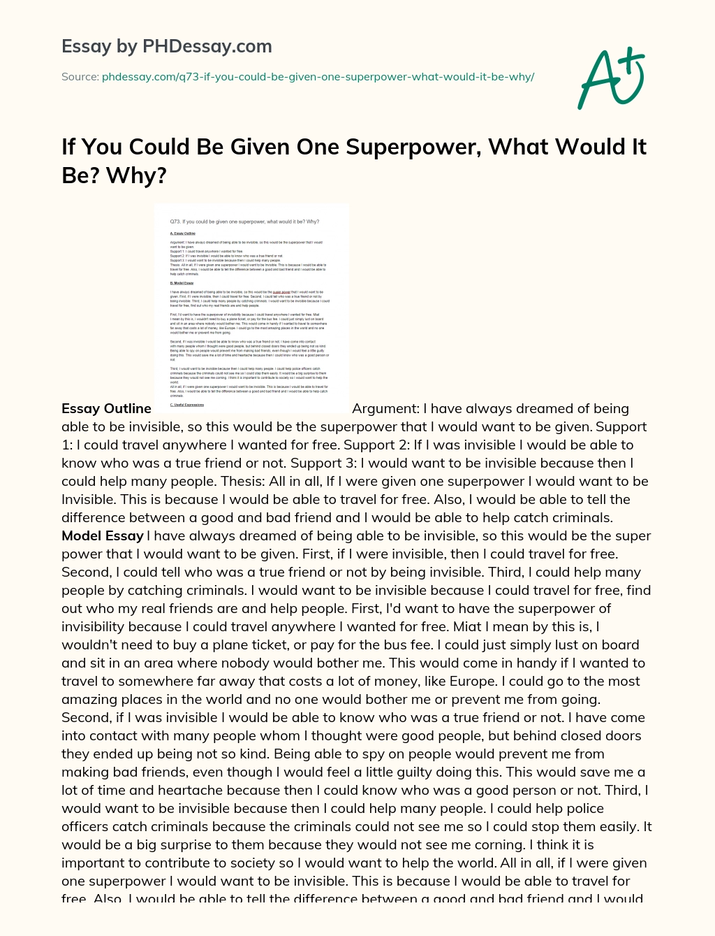 If You Could Be Given One Superpower, What Would It Be? Why? essay