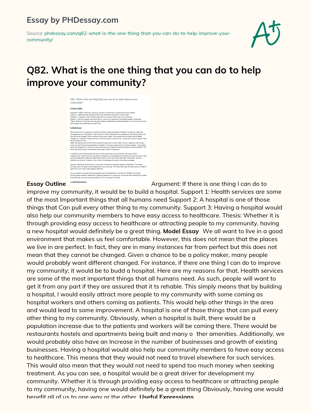 Q82. What is the one thing that you can do to help improve your community? essay