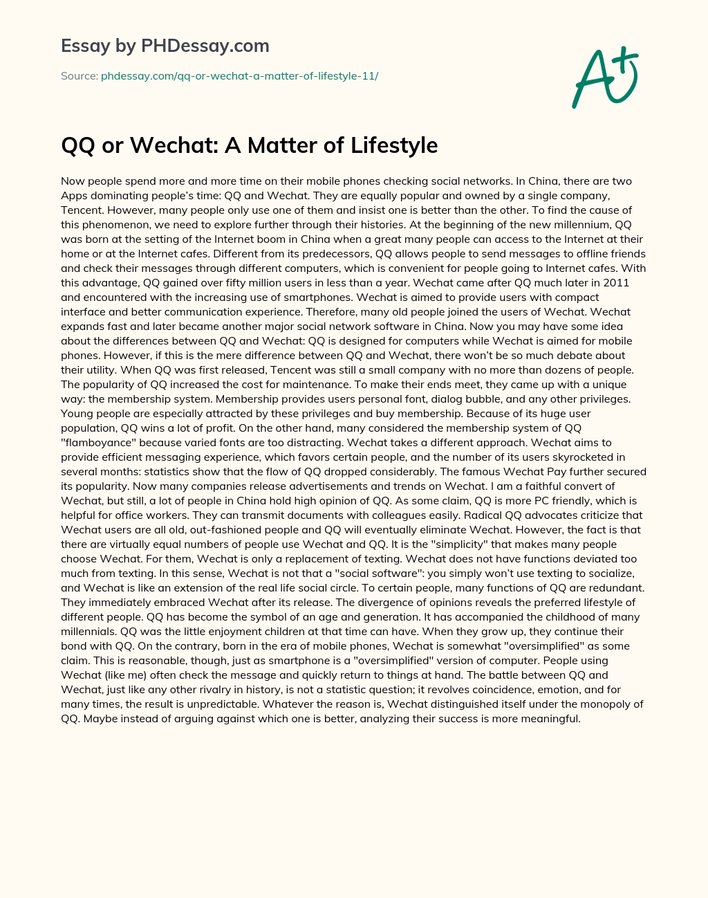 QQ or Wechat: A Matter of Lifestyle essay