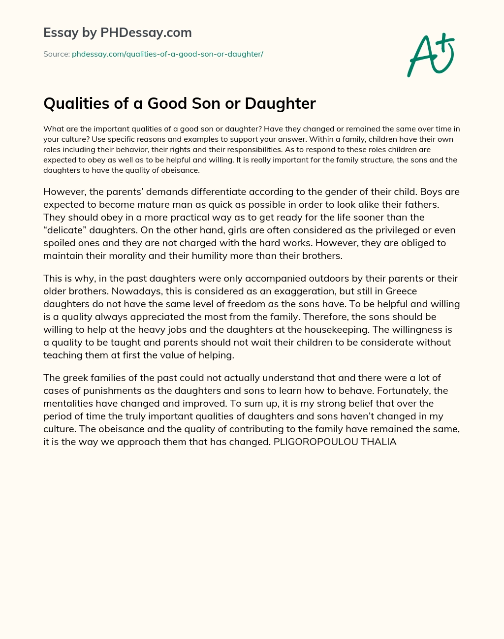 Qualities of a Good Son or Daughter essay