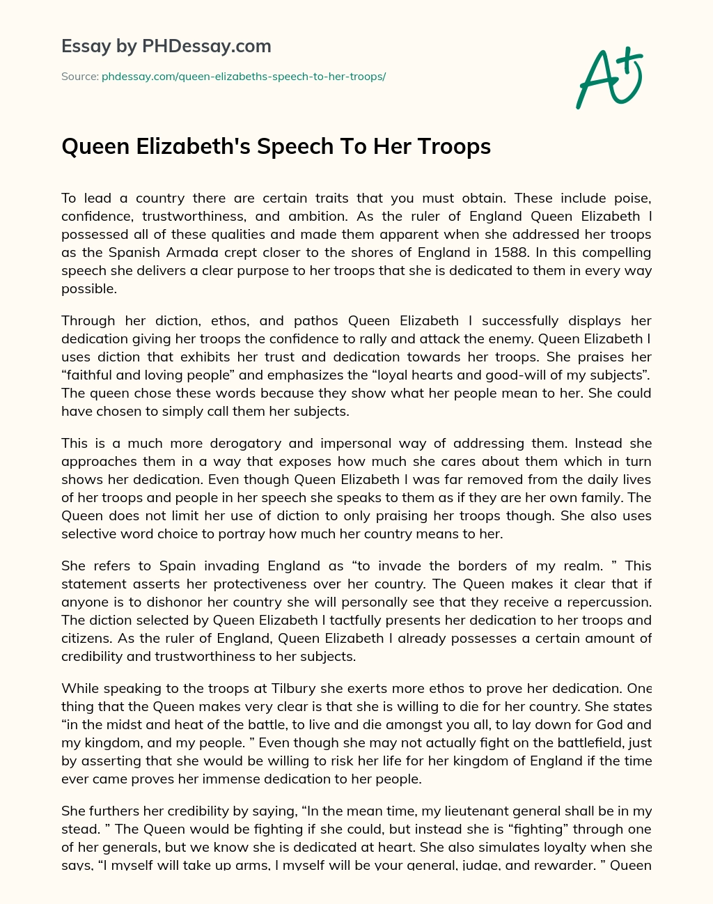 Queen Elizabeth’s Speech To Her Troops essay