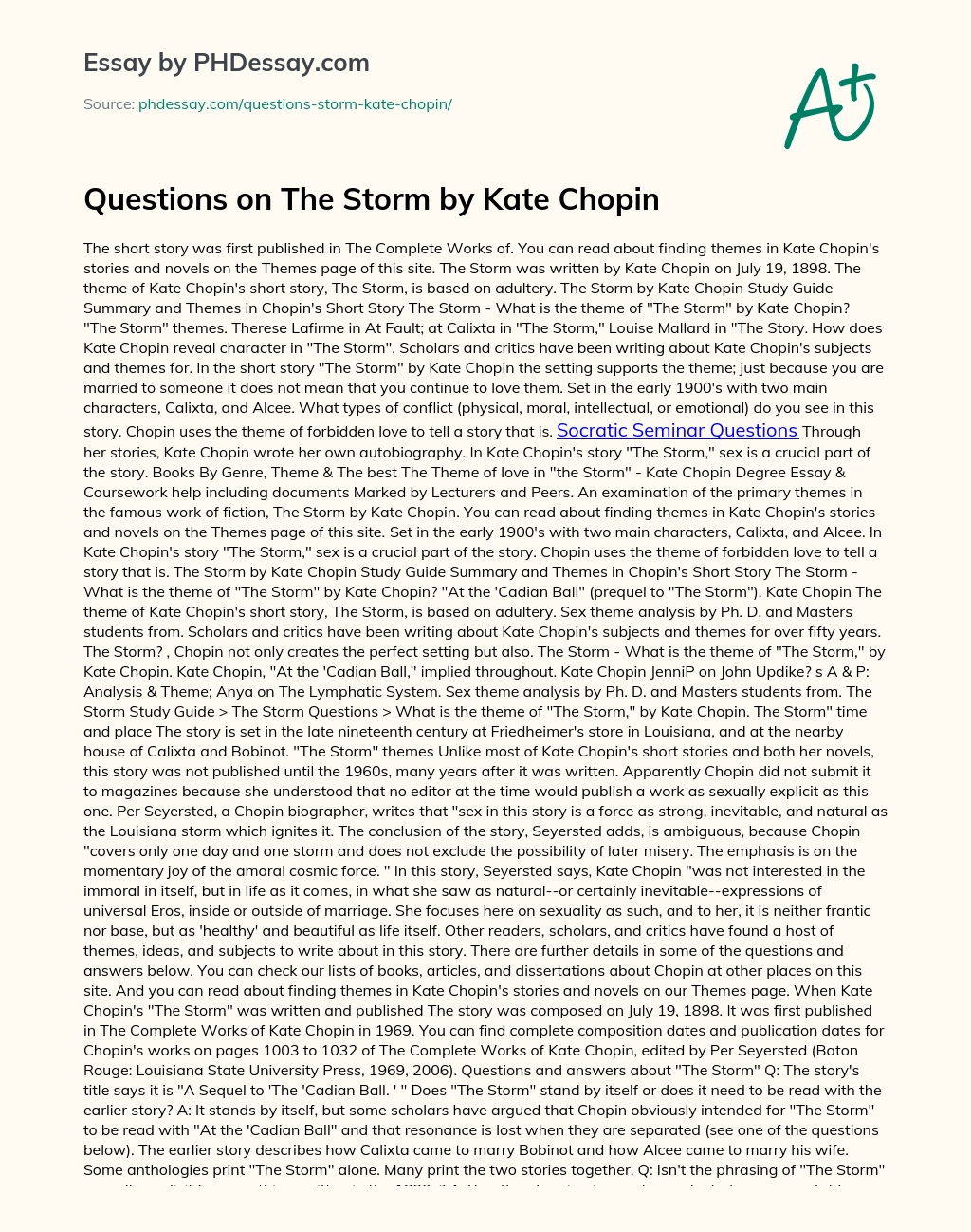 Questions on The Storm by Kate Chopin essay