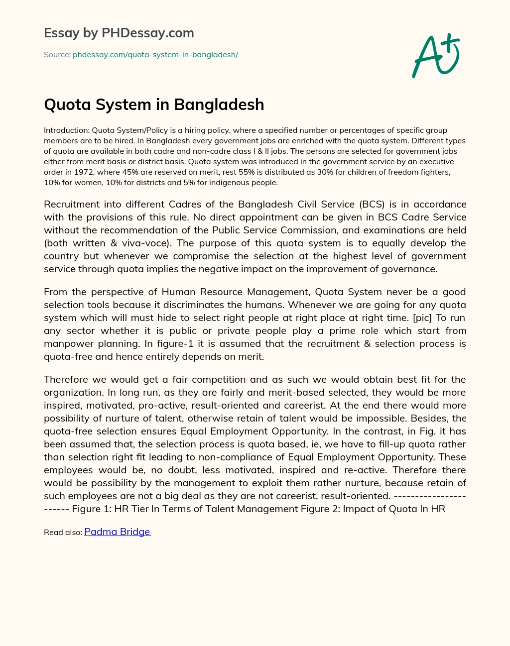 Quota System in Bangladesh essay