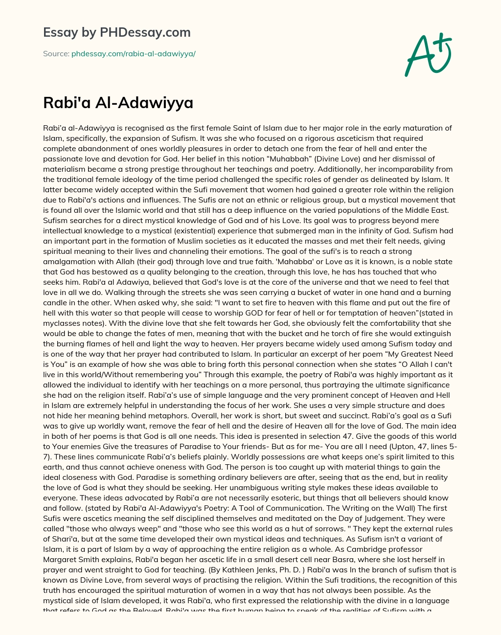 Rabi’a Al-Adawiyya essay