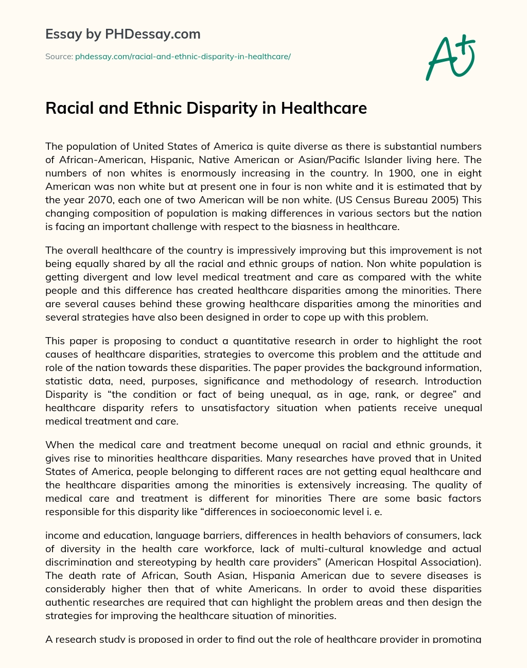 Racial and Ethnic Disparity in Healthcare essay