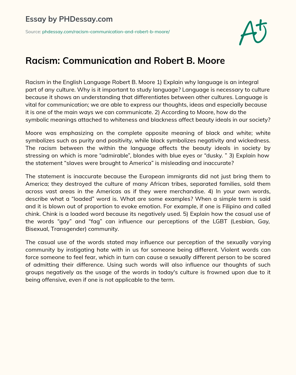 Racism: Communication and Robert B. Moore essay