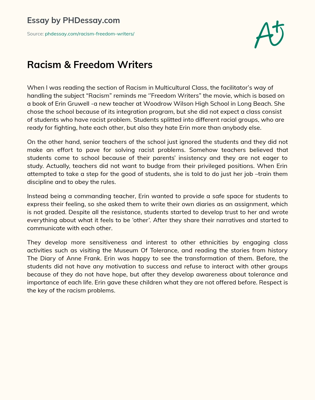 Racism & Freedom Writers essay