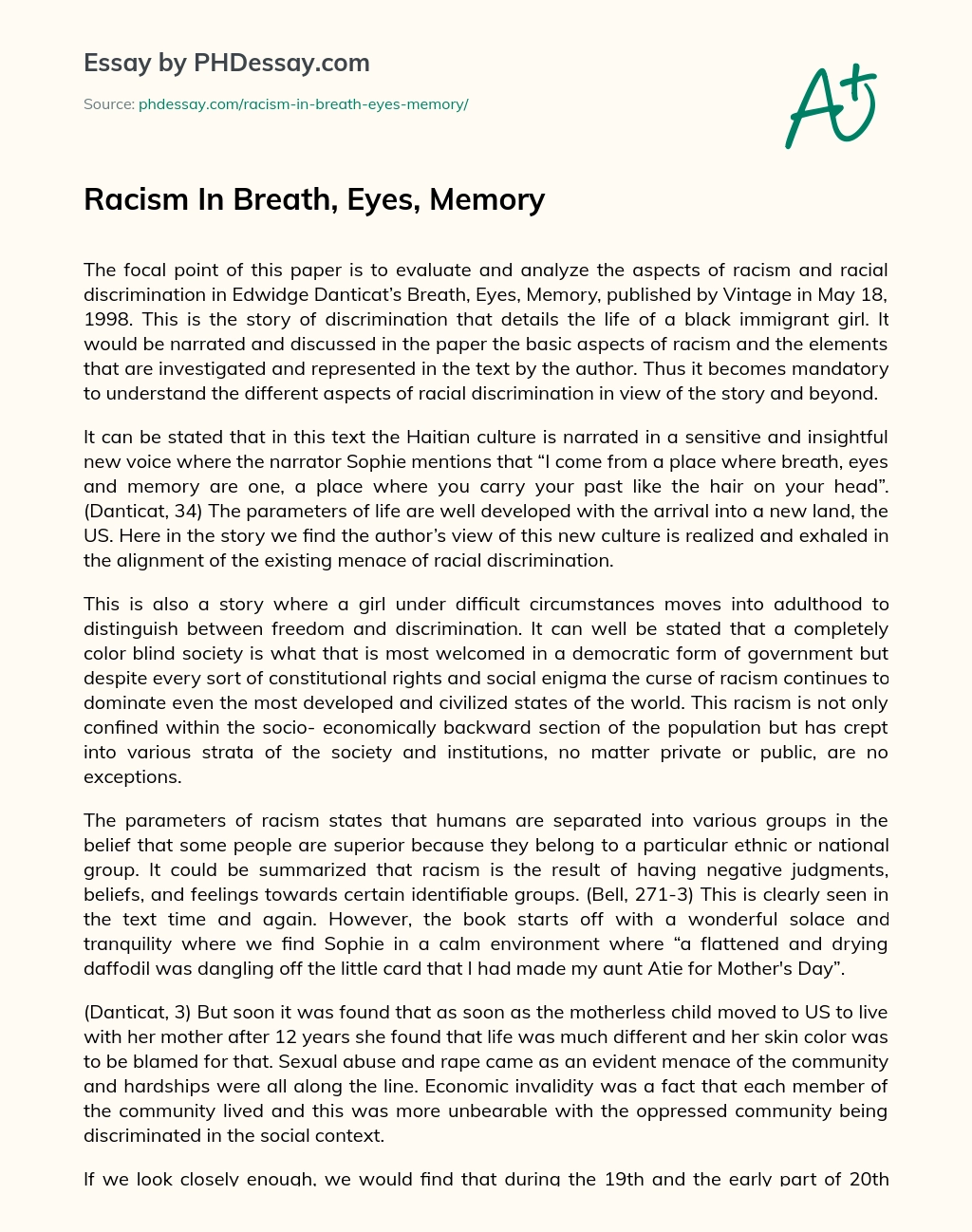 Racism In Breath, Eyes, Memory essay