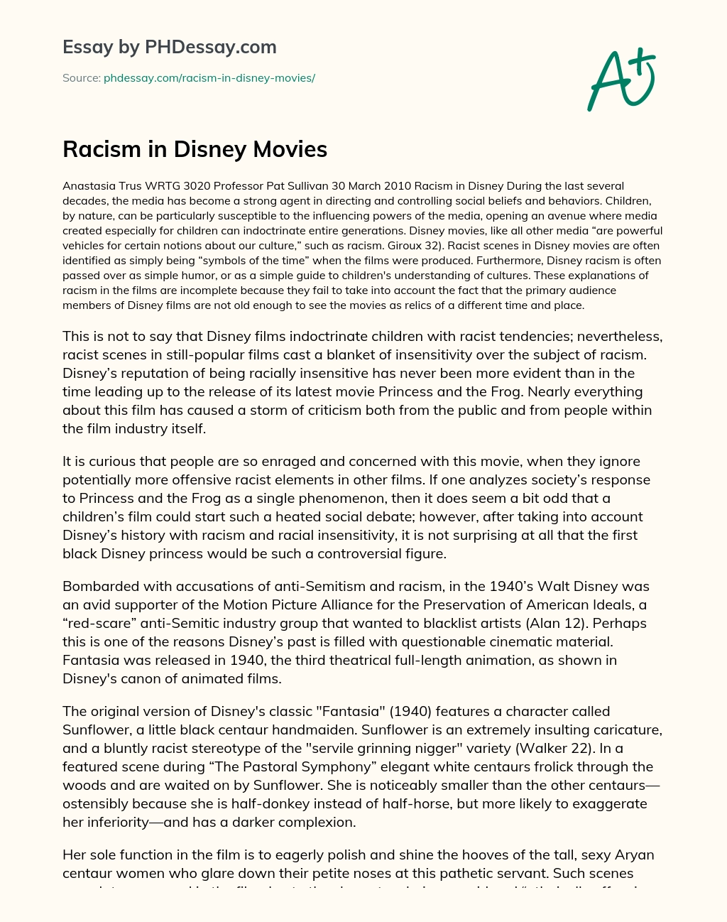 Racism in Disney Movies essay