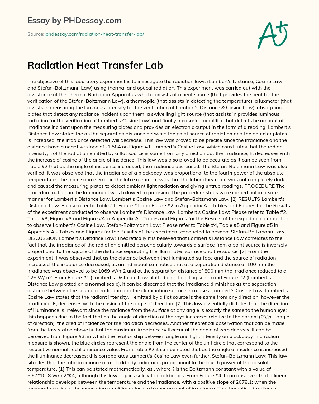 Radiation Heat Transfer Lab essay