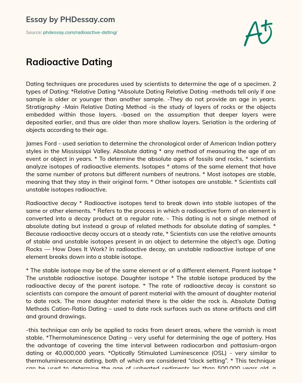 Radioactive Dating essay