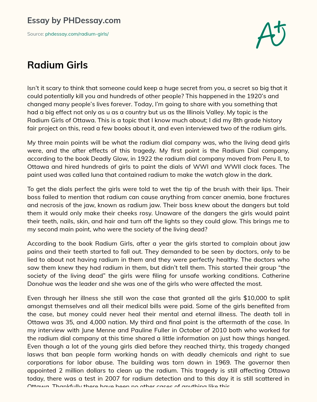 Radium Girls essay