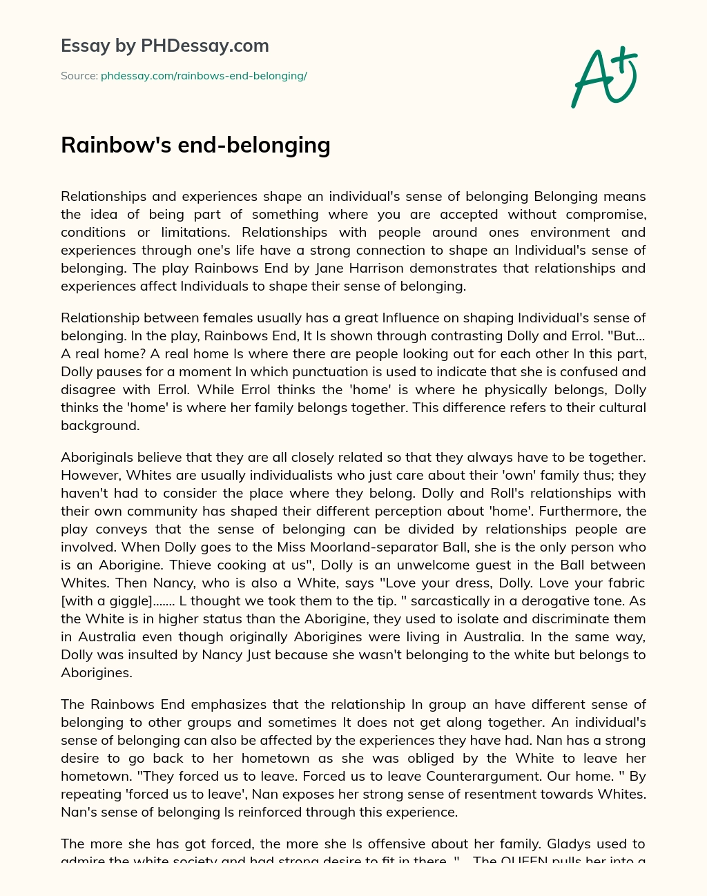 Rainbow’s end-belonging essay