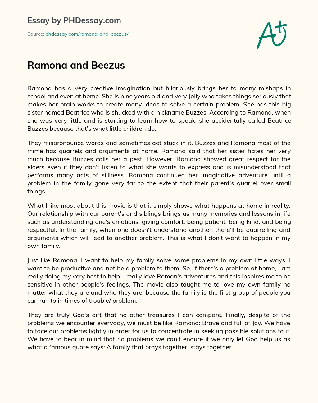 Ramona and Beezus essay