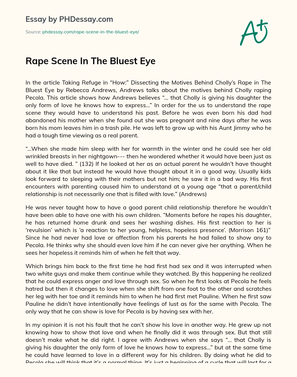 Rape Scene In The Bluest Eye essay