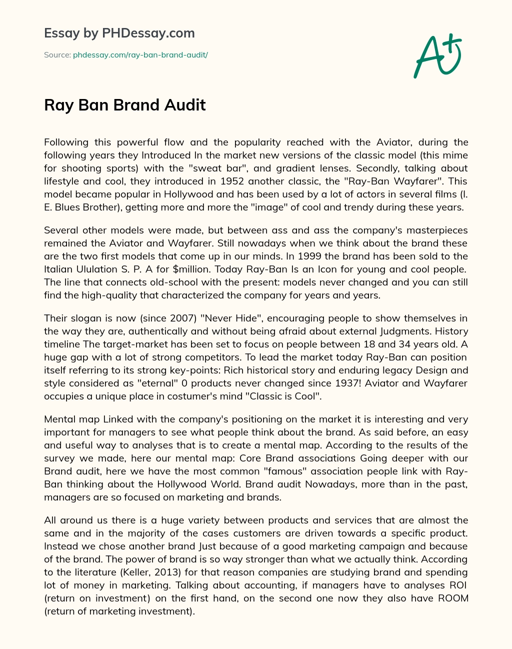 Ray Ban Brand Audit essay