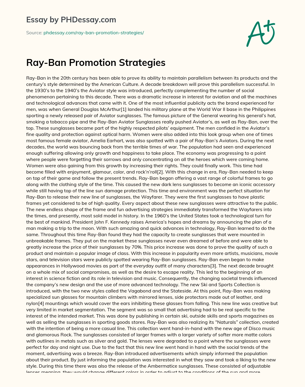 Ray-Ban Promotion Strategies essay