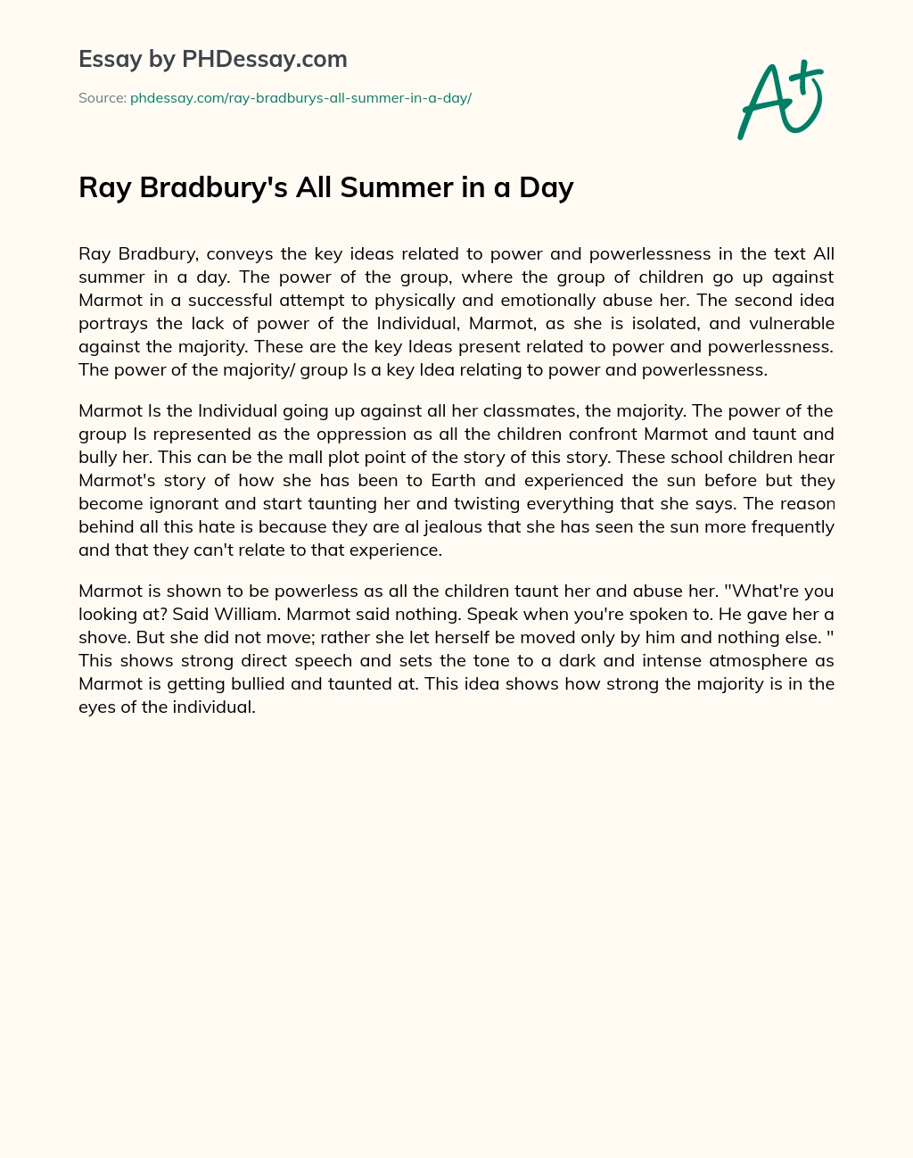 Ray Bradbury’s All Summer in a Day essay