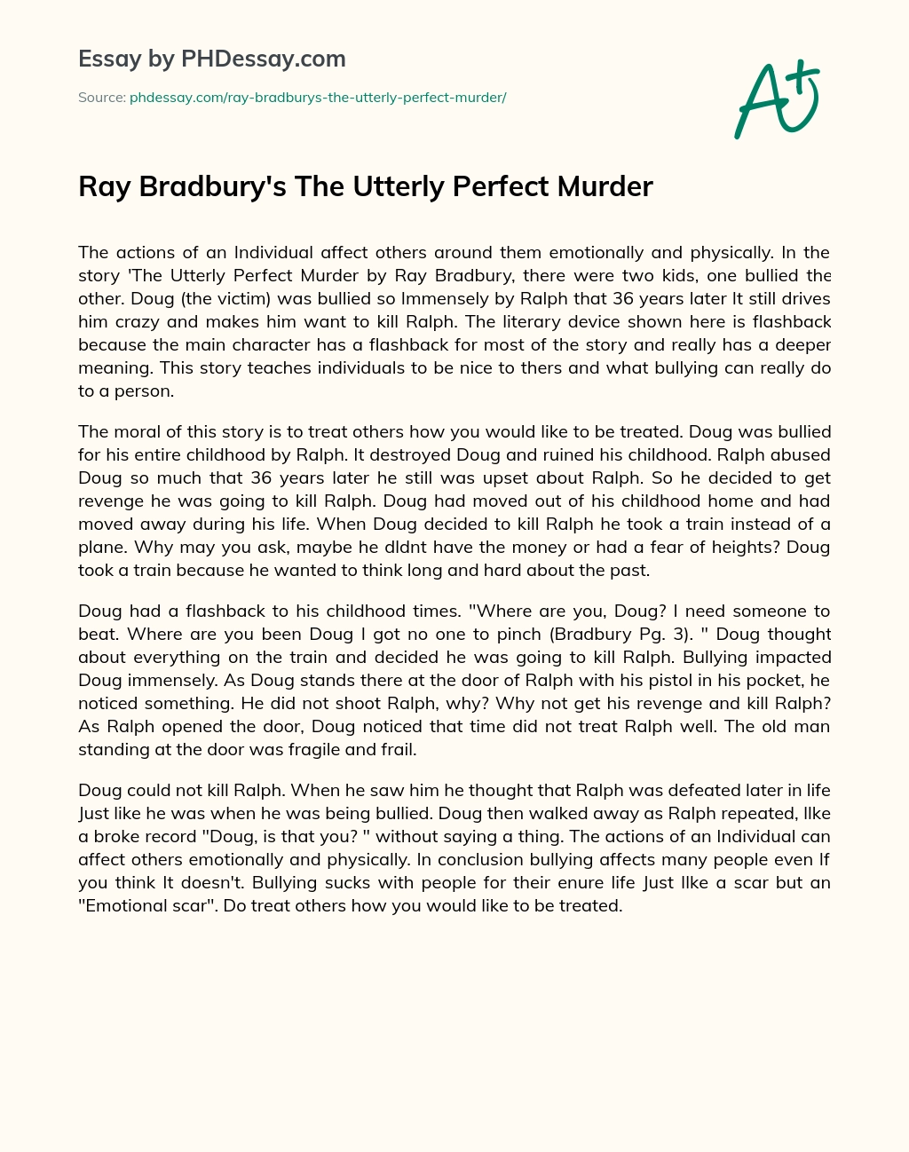 Ray Bradbury’s The Utterly Perfect Murder essay