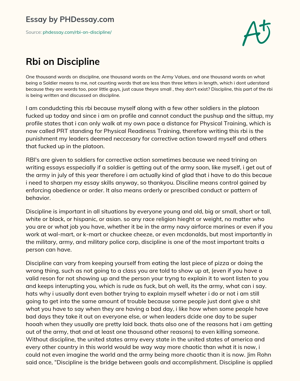Rbi on Discipline essay