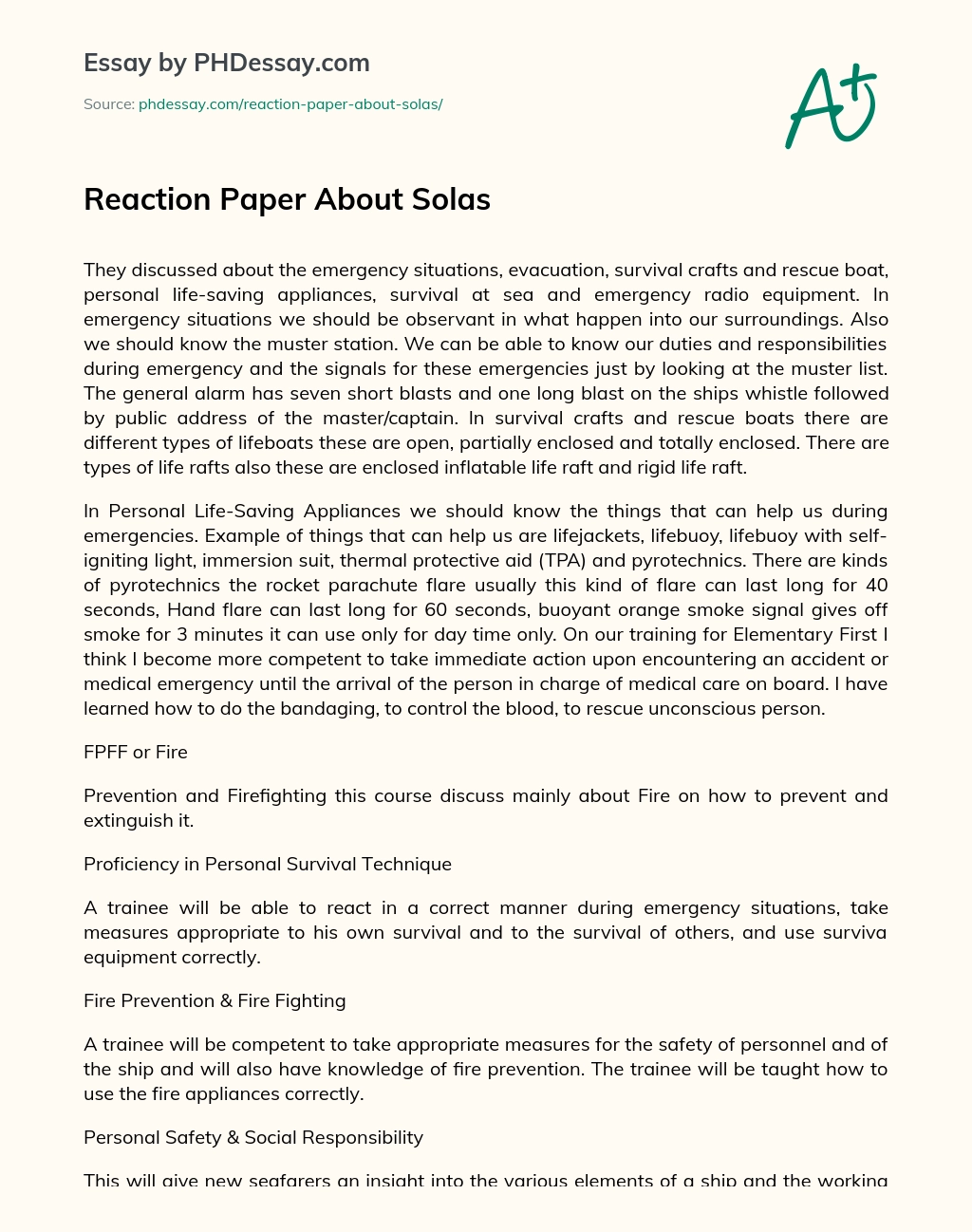 Reaction Paper About Solas essay