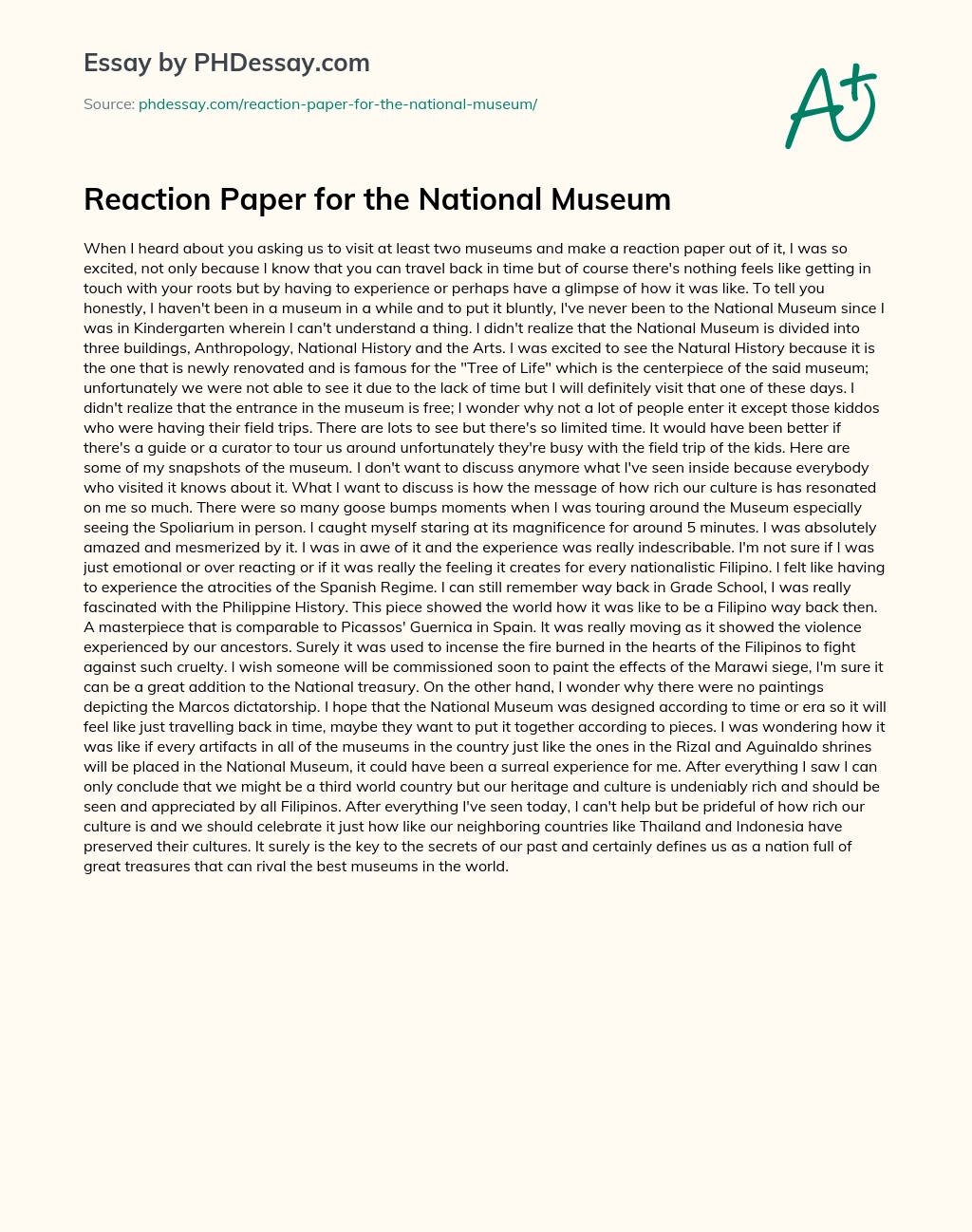 Reaction Paper for the National Museum essay