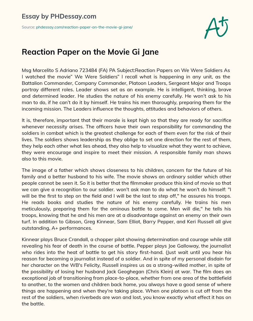 Reaction Paper on the Movie Gi Jane essay