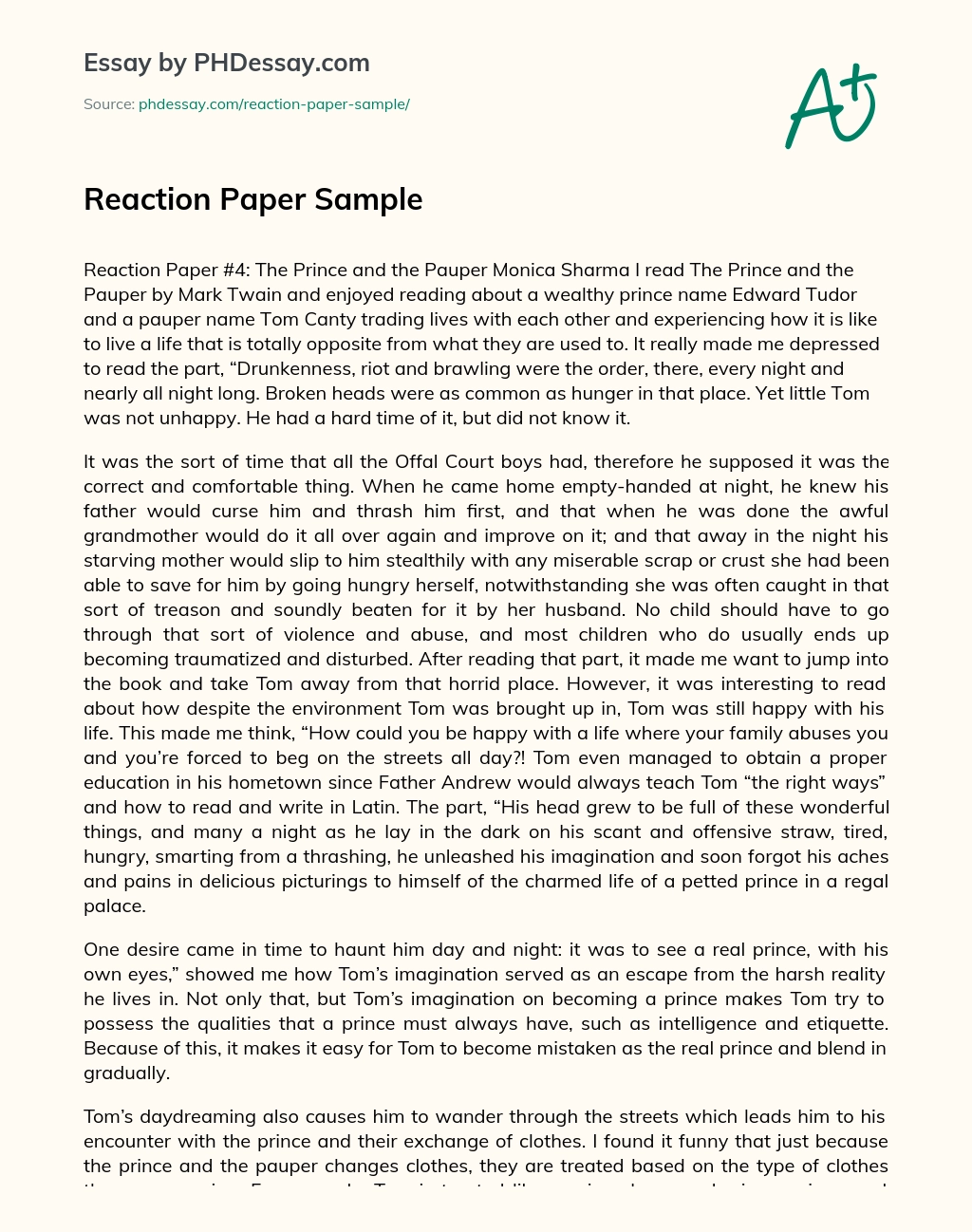 Reaction Paper Sample essay